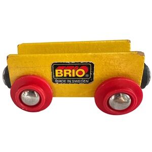BRIO Wooden Train Car Wagon Yellow‎ Red Wheels Made in Sweden